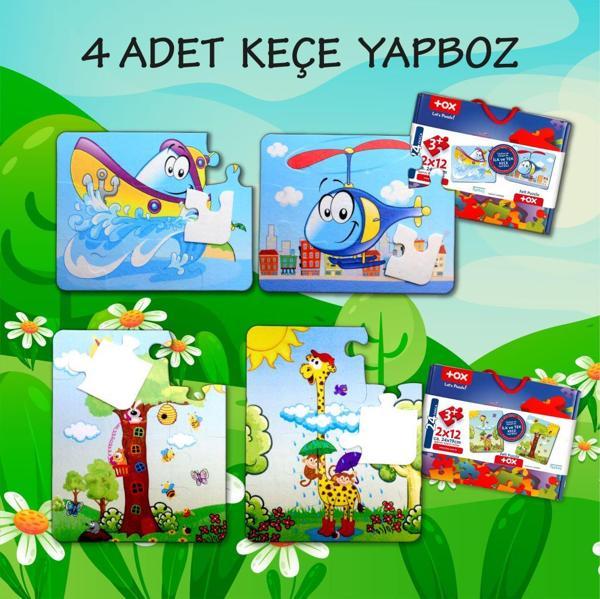 4 Set - 48 Parça Tox Tekne , Helikopter ve Zürafa 3+ Keçe Yapboz - 3 Yaş Puzzle T043 T005 - Image 1