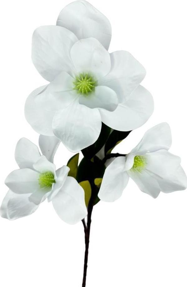 Netten Evime Yapay Çiçek Süt Beyaz Manolya Islak Doku 3 Kafalı Uzun Dal Çiçek Flowers 95 cm - Image 1