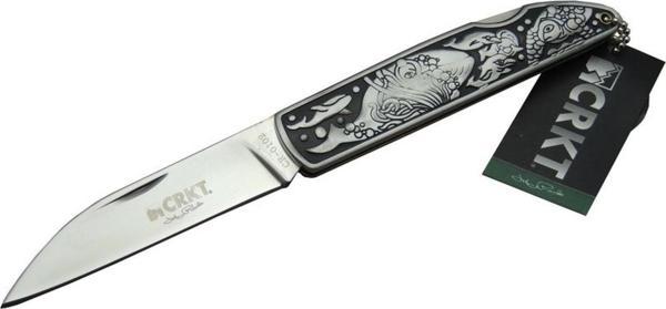 CRKT CR 0102 Kamp Çakı 20 cm - Balık Desenli Metal Sap, Kılıflı, Kutulu - Image 1