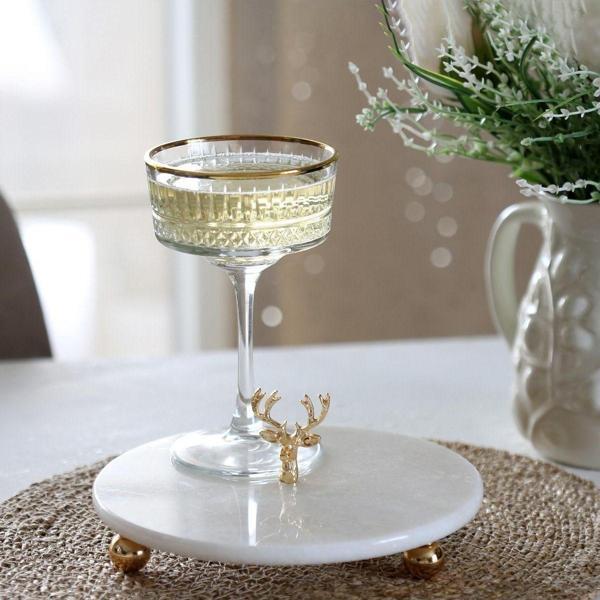 Akayev Mermer 20 Cm Beyaz Altın Boncuk Ayaklı Geyik Sunum Tabağı - Image 1