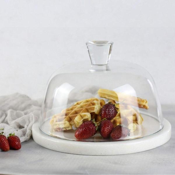 Akayev Mermer 25 Cm Beyaz Kalın Cam Fanus - Image 1