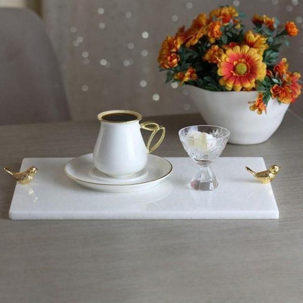 Akayev Mermer Beyaz 30X20 Cm Altın Kuş Sunum Tabağı - Image 1