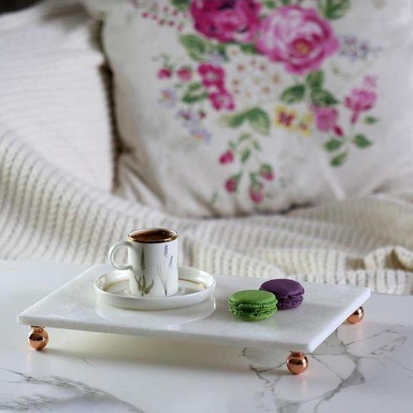 Akayev Mermer Beyaz 30X20 Cm Rose Gold Boncuk Ayak Sunumluk - Image 1