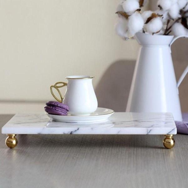 Akayev Mermer Leylak 30X20 Cm Altın Boncuk Ayak Sunum Tabağı - Image 1