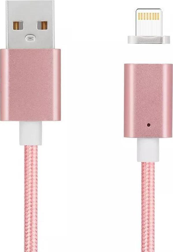Manyetik Mıknatıslı iPhone Lightning Şarj Kablosu RoseGold Hasır-Örgü Ekstra Dayanıklı - Image 1