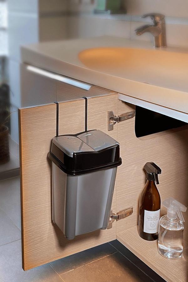 Askılı Asılabilir Tezgah Altı Pratik Kapak Çöp Kovası 5 litre Gri AS-756G   RAF : 603 - C - Image 1