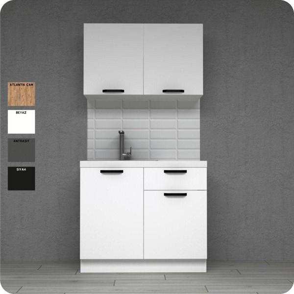 Visas Concept 120 Cm Tek Çekmeceli Kar Beyaz Mutfak Dolabı Mini Hazır Mutfak (Tezgah Dahil) - Image 1