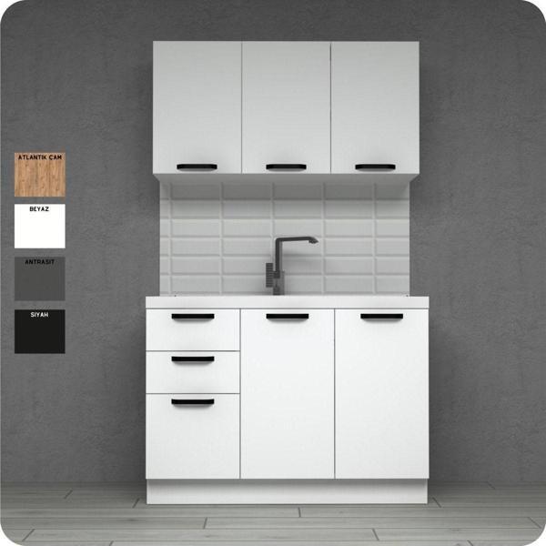 Visas Concept 120 Cm Üç Çekmeceli Şirin Mutfak Dolabı Mini Hazır Mutfak (Tezgah Dahil) - Image 1