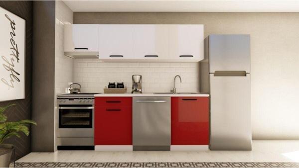 Visas Concept 240 Cm Erenay Hazır Mutfak Dolabı Aspiratör Modüllü Parlak Beyaz Ve Kırmızı(Tezgah Dahil) - Image 1