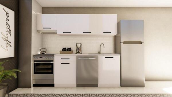 Visas Concept 240 Cm Gamze Hazır Mutfak Dolabı Aspiratör Modüllü Parlak Beyaz(Tezgah Dahil) - Image 1