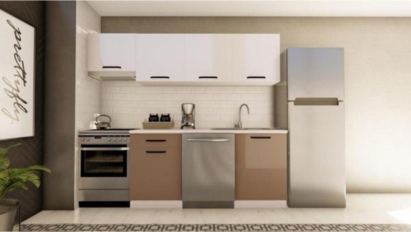 Visas Concept 240 Cm Lara Hazır Mutfak Dolabı Aspiratör Modüllü Parlak Beyaz Ve Cappuccıno(Tezgah Dahil) - Image 1