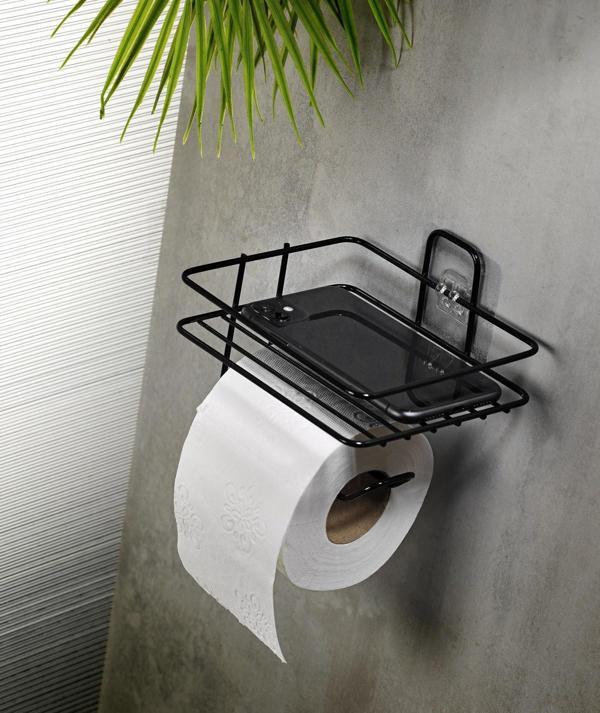 Yapışkanlı Tuvalet Kağıtlığı Tutacağı Askısı Mat Siyah Metal Tuvalet Kağıtlık - Image 1