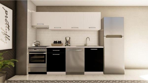 Visas Concept 240 Cm Uğur Hazır Mutfak Dolabı Aspiratör Modüllü Beyaz Ve Siyah(Tezgah Dahil) - Image 1