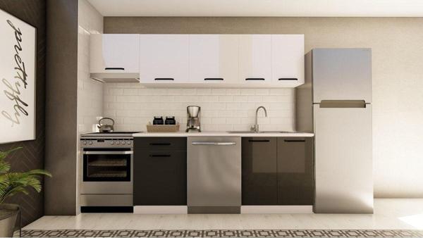 Visas Concept 260 Cm Deste Hazır Mutfak Dolabı Aspiratör Modüllü Parlak Beyaz Ve Antrasit(Tezgah Dahil) - Image 1