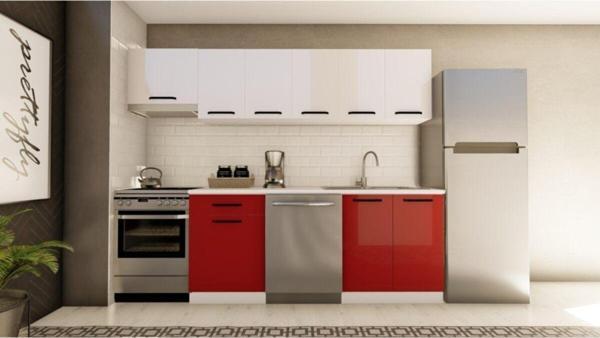 Visas Concept 260 Cm Ebru Hazır Mutfak Dolabı Aspiratör Modüllü Parlak Beyaz Ve Kırmızı(Tezgah Dahil) - Image 1