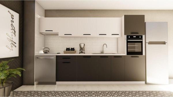 Visas Concept 320 Cm Simay Hazır Mutfak Dolabı Aspiratör Ve Ankastre Kiler Modüllü Beyaz Antrasit(Tezgah Dahil) - Image 1