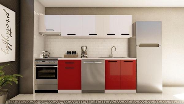 Visas Concept 260 Cm Kevser Hazır Mutfak Dolabı Aspiratör Modüllü Parlak Beyaz Ve Kırmızı(Tezgah Dahil) - Image 1