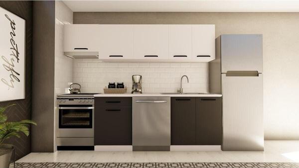 Visas Concept 260 Cm Kıvılcım Hazır Mutfak Dolabı Aspiratör Modüllü Beyaz Ve Antrasit(Tezgah Dahil) - Image 1