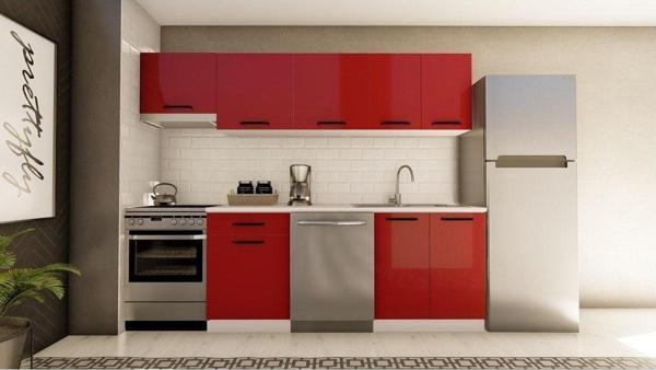 Visas Concept 260 Cm Lale Hazır Mutfak Dolabı Aspiratör Modüllü Parlak Kırmızı(Tezgah Dahil) - Image 1