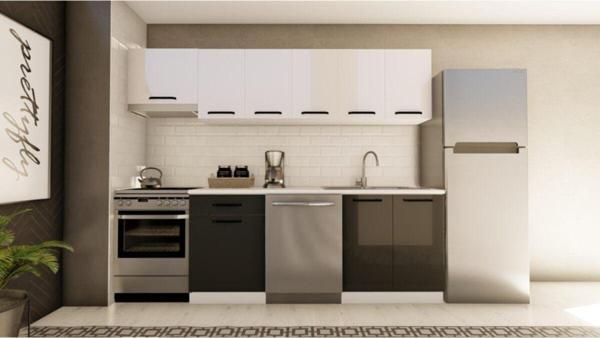 Visas Concept 260 Cm Salkım Hazır Mutfak Dolabı Aspiratör Modüllü Parlak Beyaz Ve Antrasit(Tezgah Dahil) - Image 1