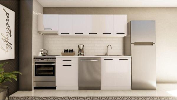 Visas Concept 260 Cm Sima Hazır Mutfak Dolabı Aspiratör Modüllü Parlak Beyaz(Tezgah Dahil) - Image 1