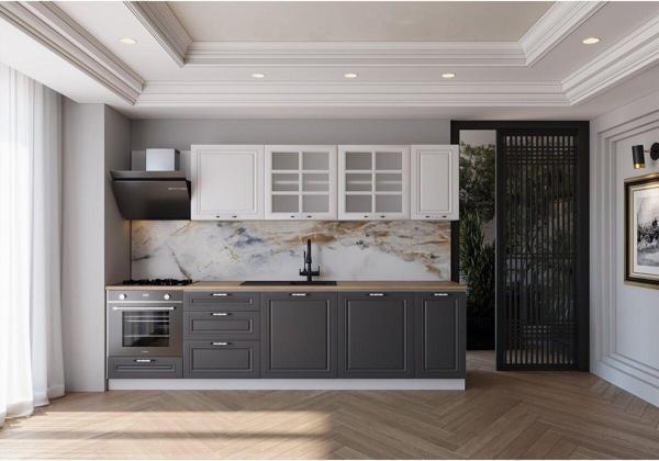 Visas Concept 280 Cm Mdf Gövde Mebran Kapak Üç Çekmeceli Elvan Hazır Mutfak -Antrasit - Beyaz(Tezgah Dahil) - Image 1