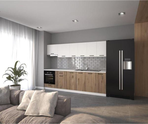 Visas Concept 280 Cm Yıldız Hazır Mutfak Dolabı Ankastre Ve Aspiratör Modüllü Beyaz Ve Atlantik Çam(Tezgah Dahil) - Image 1
