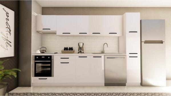 Visas Concept 300 Cm Merve Hazır Mutfak Dolabı Aspiratör Ankastre Ve Kiler Modüllü Parlak Beyaz(Tezgah Dahil) - Image 1
