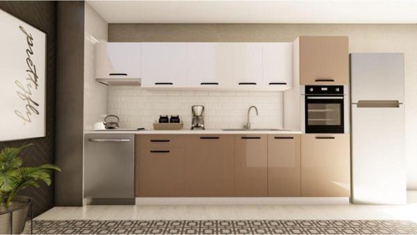 Visas Concept 320 Cm  Hazır Mutfak Dolabı Aspiratör Ve Ankastre Kiler Modüllü Parlak Beyaz Ve Cappuccıno - Image 1