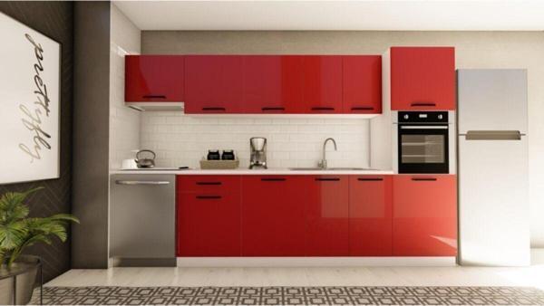 Visas Concept 320 Cm Beyza Hazır Mutfak Dolabı Aspiratör Ve Ankastre Kiler Modüllü Parlak Kırmızı(Tezgah Dahil) - Image 1