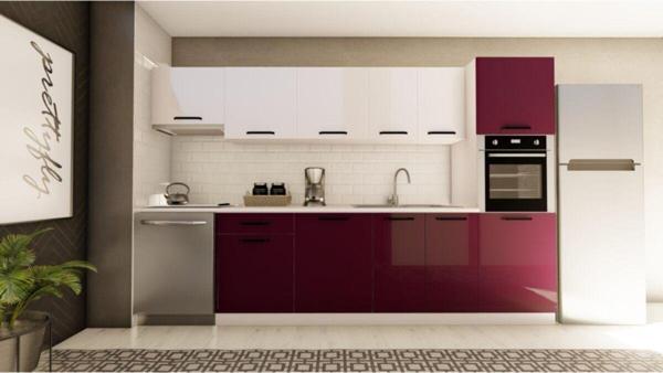 Visas Concept 320 Cm Didem Hazır Mutfak Dolabı Aspiratör Ve Ankastre Kiler Modüllü Parlak Beyaz Ve Mürdüm - Image 1
