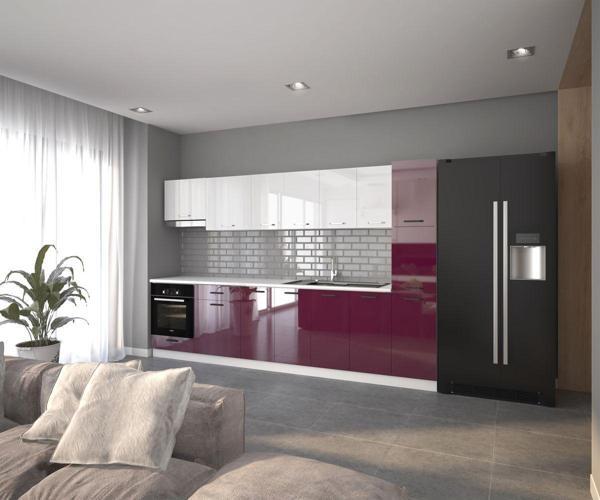 Visas Concept 320 Cm Elif Hazır Mutfak Dolabı Parlak Hıgh-Gloss Kiler, Ankastre Ve Aspiratör Modüllü Kapaklı - Image 1