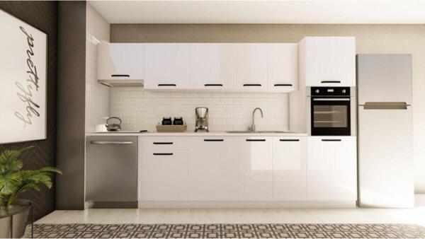 Visas Concept 320 Cm Emine Hazır Mutfak Dolabı Aspiratör Ve Ankastre Kiler Modüllü Parlak Beyaz(Tezgah Dahil) - Image 1