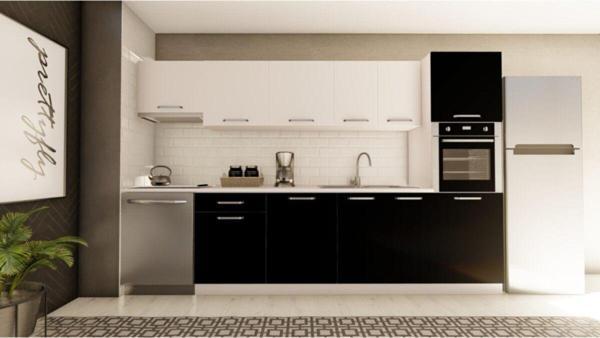 Visas Concept 320 Cm Kayra Hazır Mutfak Dolabı Aspiratör Ve Ankastre Kiler Modüllü Beyaz Ve Siyah - Image 1