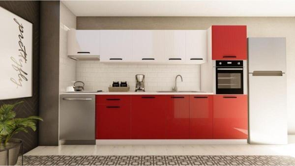 Visas Concept 320 Cm Özlem Hazır Mutfak Dolabı Aspiratör Ve Ankastre Kiler Modüllü Parlak Beyaz Ve Kırmızı - Image 1