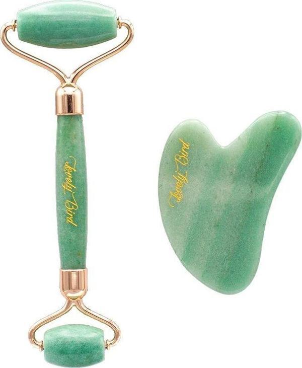 Lovely Bird Aventurin Roller Ve Gua Sha %100 Orijinal Taşı Yüz Masaj Rulosu Anti-Aging, Deri Altı Toksin Atıcı - Image 1