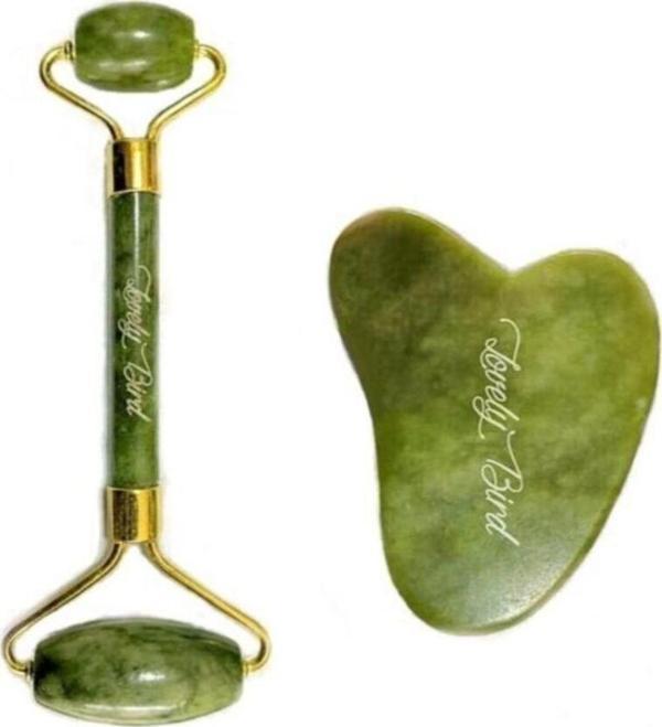 Lovely Bird Jade Roller Ve Gua Sha %100 Orijinal Yeşim Taşı Yüz Masaj Rulosu - Image 1