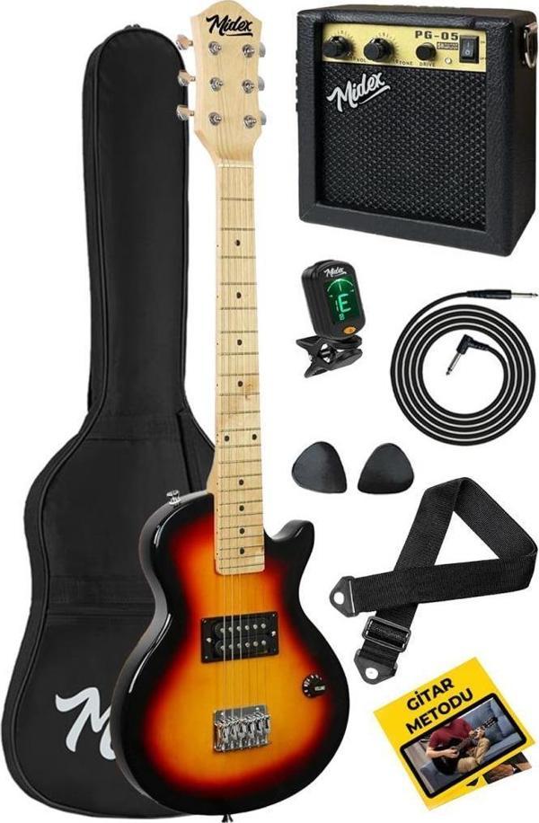 Midex CEG-34SB 5-8 Yaş Çocuklar İçin Amfili Full 1/2 34 İnç Elektro Gitar Seti Sunburs - Image 1