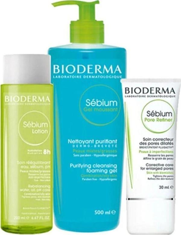 Bioderma Akne Bakım Seti Pore Refiner Krem Sebium Losyon Sebium Temizleme - Image 1