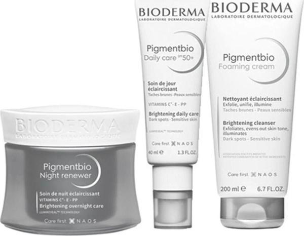 Bioderma Pigmentbio Leke Serisi Gece Kremi Gündüz Kremi Temizleme Jeli Orijinal Boy Set - Image 1
