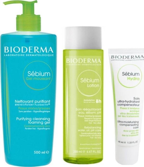 Bioderma Sebium  Akne Bakım Set | Krem - Tonik - Temizleme Jel Orijinal Boy - Image 1