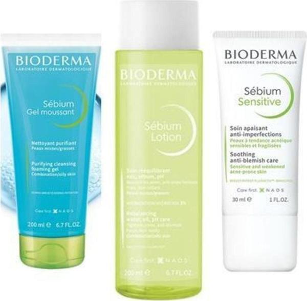 Bioderma Sebium Foaming Gel Tüp 200 Ml+ Sebium Lotion 200 Ml+ Sebium Sensitive Cream - Image 1