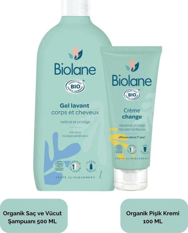 Biolane Organik Bebek Bakım Seti | Organik Saç Ve Vücut Şampuanı 500 Ml & Organik Pişik Kremi 100 Ml - Image 1