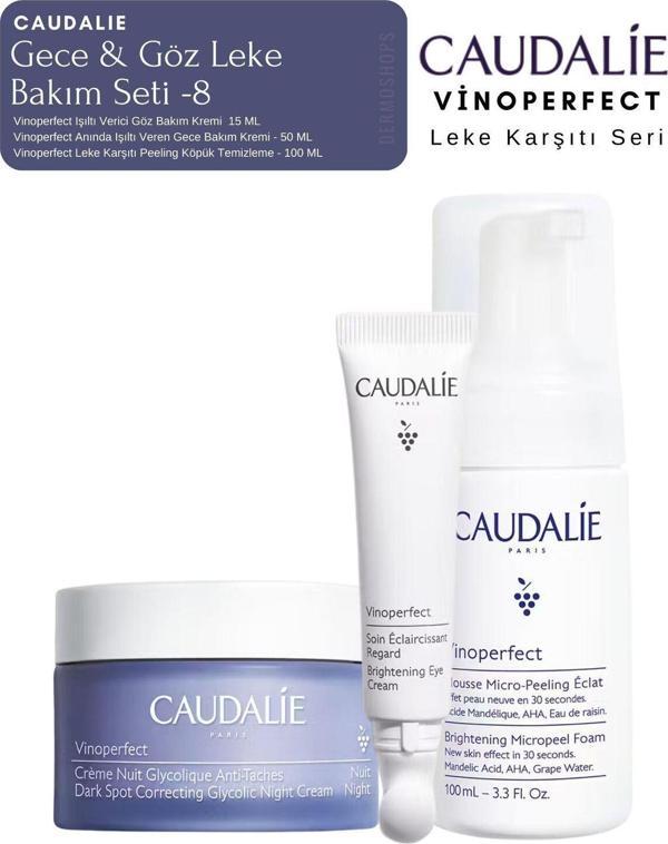Caudalie Vinoperfect Leke Bakım Seti -8 | Gece & Göz Kremi & Temizleme Peeling Köpük Orijinal Boy - Image 1
