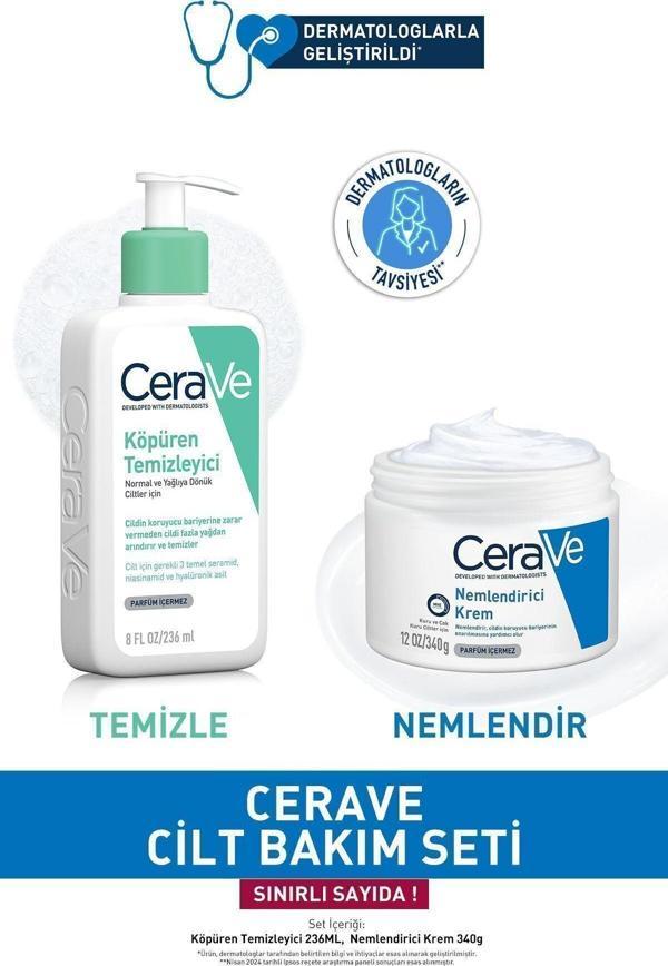 CeraVe Cilt Bakım Seti: Köpüren Temizleyici 236 Ml + Nemlendirici Krem 340 G - Image 1