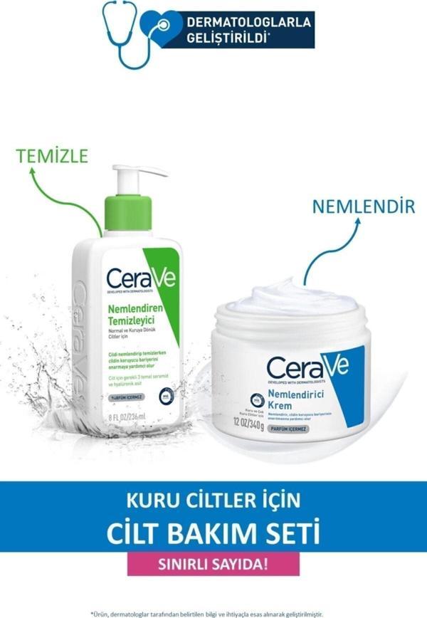 CeraVe Kuru Ciltler Için Cilt Bakım Seti:Nemlendiren Temizleyici 236ML&Nemlendirici Krem 340GR - Image 1