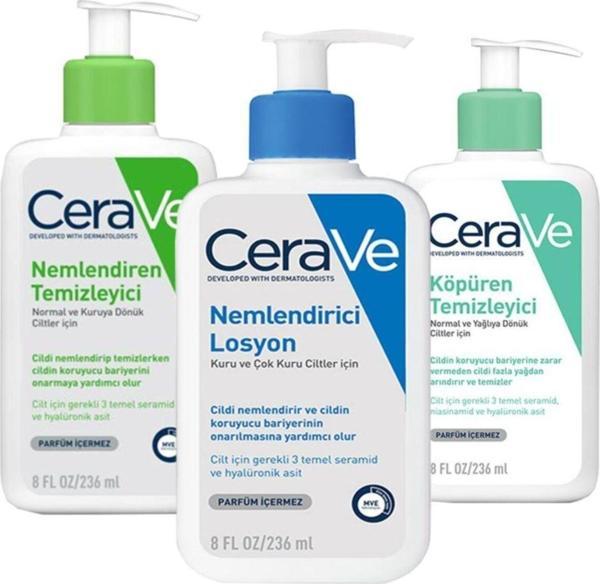 CeraVe Nemlendiren Temizleyici 236 Ml + Köpüren Temizleyici 236 Ml + Nemlendirici Losy - Image 1