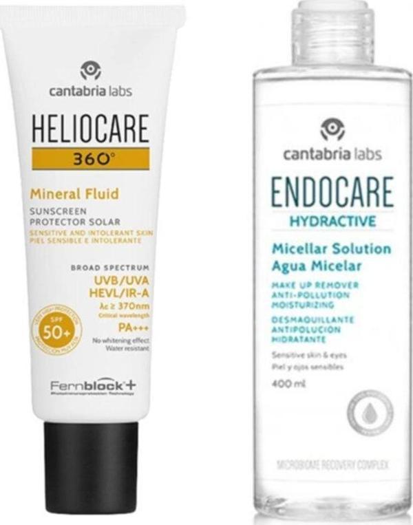 Heliocare 360 Mineral Fluid Spf+50 50 Ml | Endocare Hydractive Micellar Water 400 Ml - Image 1