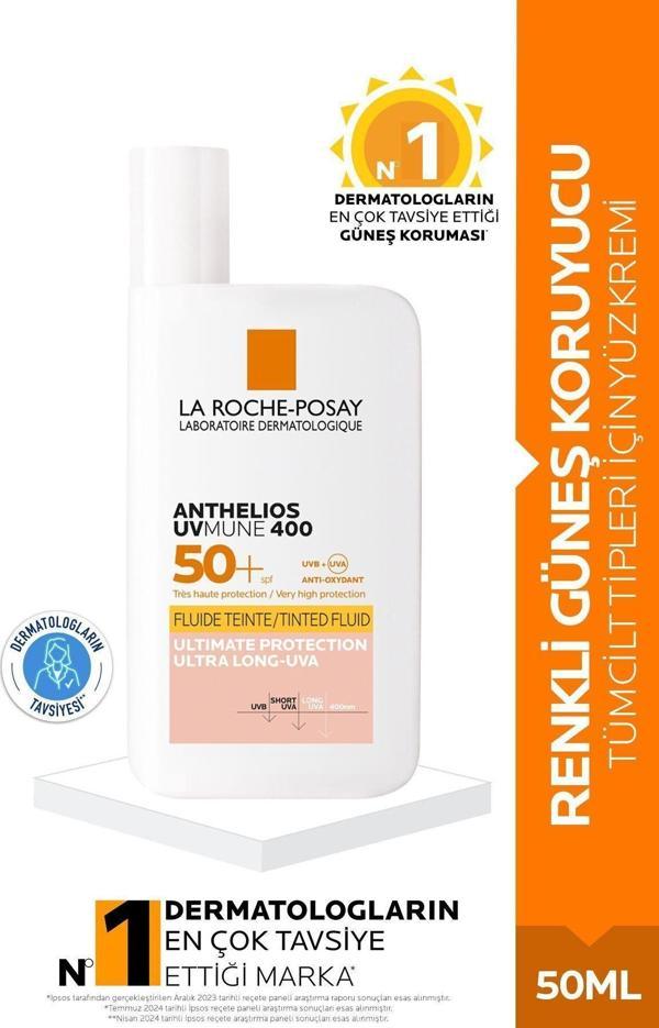 La Roche-Posay Anthelios Uvmune Fluid Spf 50 Tüm Ciltler Için Yüksek Korumalı Renkli Yüz Güneş Kremi - Image 1