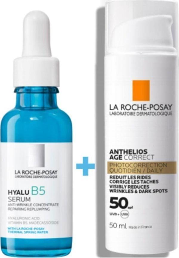 La Roche-Posay Yaşlanma Karşıtı Bakım Set Hyalu B5 Serum Age Correct Güneş Koruma - Image 1